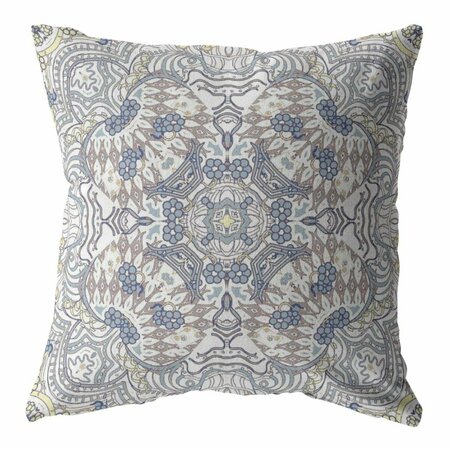 HOMEROOTS 16 in. Boho Ornate Indoor & Outdoor Zippered Throw Pillow Yellow & Gray 413021